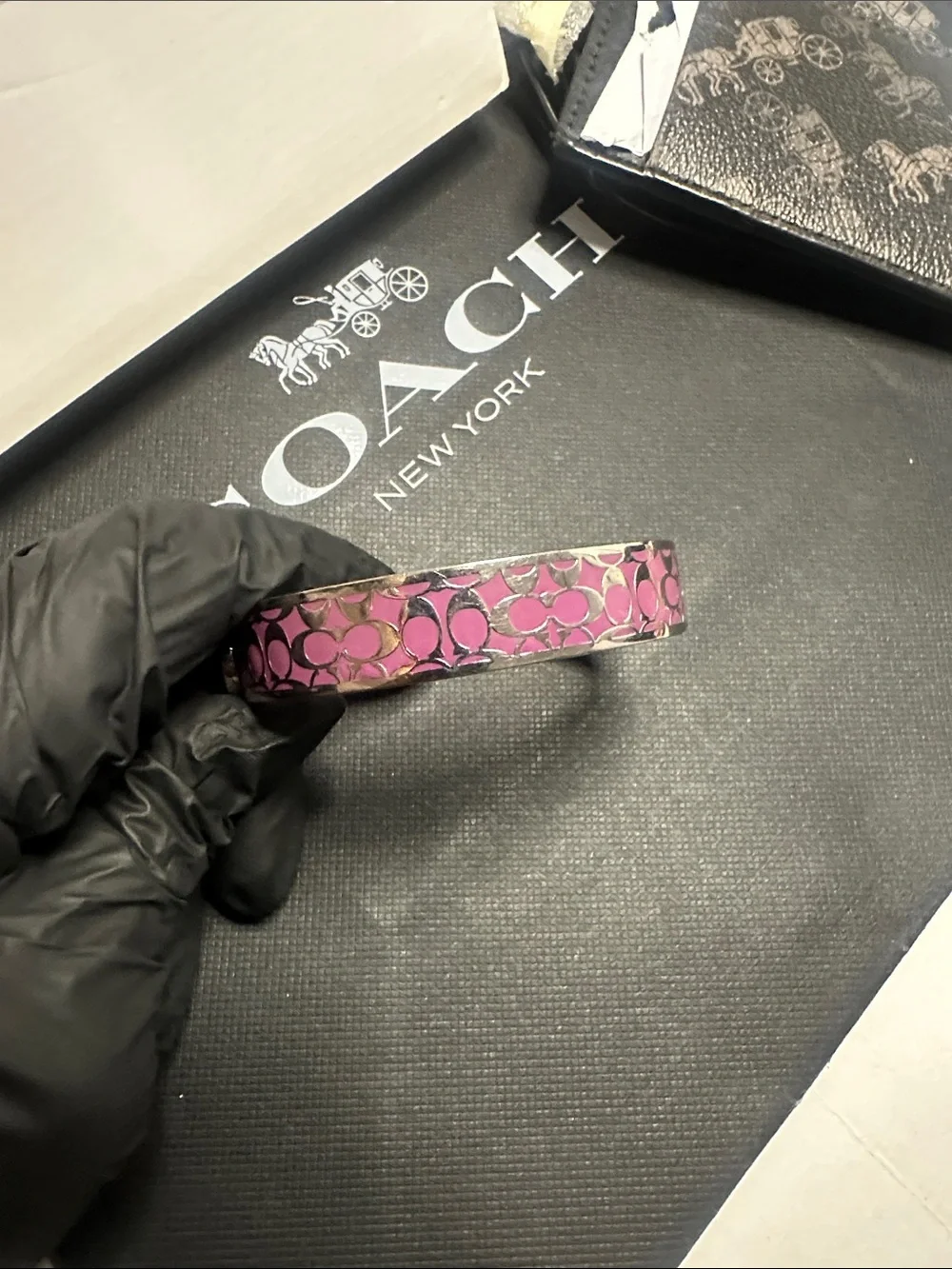 Coach Pink Signature Pattern Cuff Bracelet